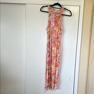Billabong Pink and Orange Floral midi dress.  Size medium
